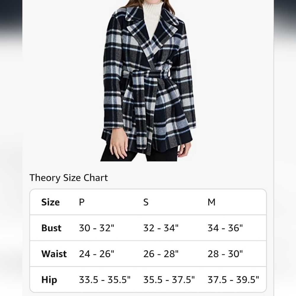 NWT Theory Women's Plaid Wool Alpaca Belted Wrap Overlay Coat Size Medium - Picture 14 of 14